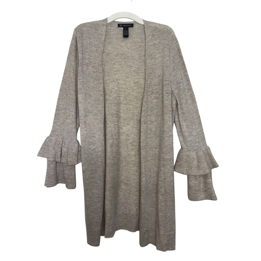 Wool Silk Cashmere Blend Oat Open Front Bell Sleeve Long Line Cardigan L Minimal